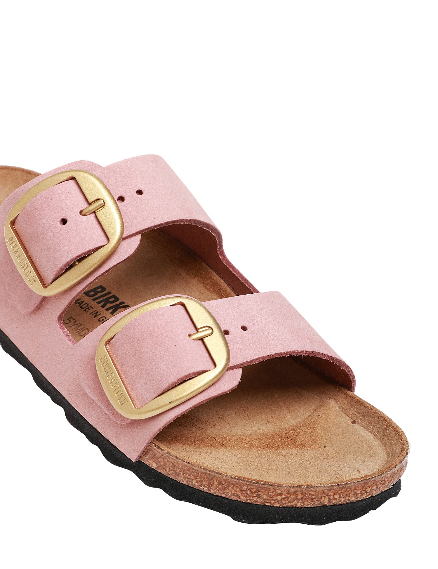 CIABATTA DONNA BIRKENSTOCK OLD ROSE IN PELLE NABUK CON DOPPIA FIBBIA ORO E PLANTARE IN SUGHERO E LATTICE