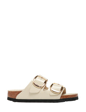 CIABATTA DONNA BIKENSTOCK ARIZONA ECRU BIG BUCKLE SHINE CON DOPPIA FIBBIA ORO