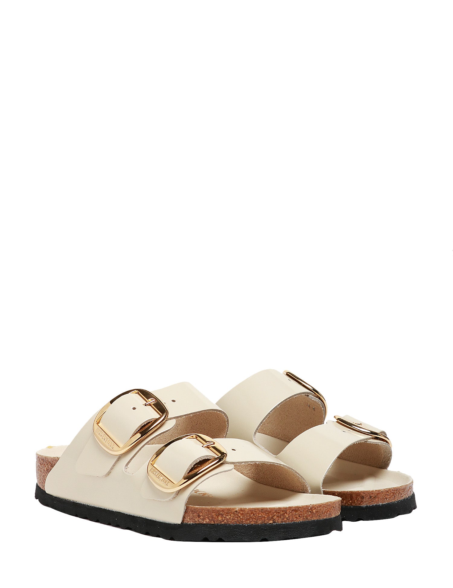 CIABATTA DONNA BIKENSTOCK ARIZONA ECRU BIG BUCKLE SHINE CON DOPPIA FIBBIA ORO