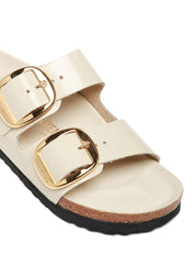 CIABATTA DONNA BIKENSTOCK ARIZONA ECRU BIG BUCKLE SHINE CON DOPPIA FIBBIA ORO