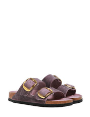 CIABATTA DONNA BIRKENSTOCK ARIZONA LAVANDA BIG BUCKLE OILED LEATHER CON DOPPIA FIBBIA ORO