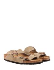 CIABATTA BIRKENSTOCK ARIZONA TAUPE IN PELLE SCAMOSCIATA CON DOPPIA FIBBIA REGOLABILE