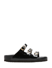 CIABATTA BIRKENSTOCK DONNA FLORIDA NERA IN PELLE NATURALE LACCATA CON TRE CINTURINI
