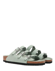 CIABATTA DONNA BIRKENSTOCK FLORIDA SALVIA IN PELLE NABUK CON TRE CINTURINI