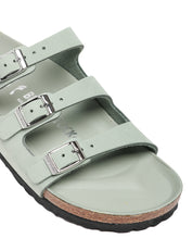 CIABATTA DONNA BIRKENSTOCK FLORIDA SALVIA IN PELLE NABUK CON TRE CINTURINI