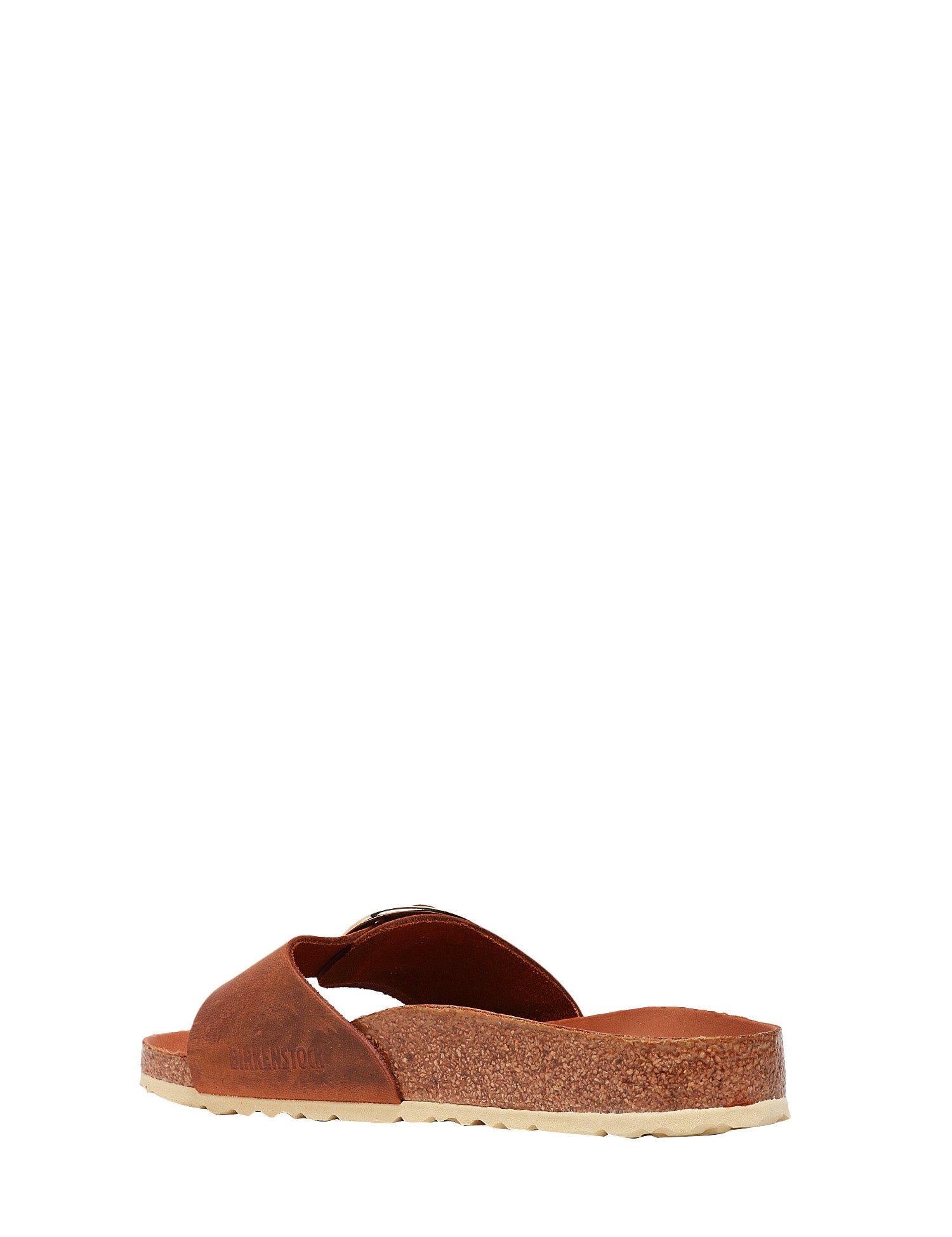 CIABATTA DONNA BIRKENSTOCK MADRID COGNAC IN PELLE NABUK OLIATA CON FIBBIA SINGOLA E PLANTARE IN SUGHERO E LATTICE