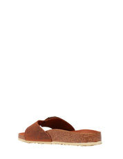 CIABATTA DONNA BIRKENSTOCK MADRID COGNAC IN PELLE NABUK OLIATA CON FIBBIA SINGOLA E PLANTARE IN SUGHERO E LATTICE