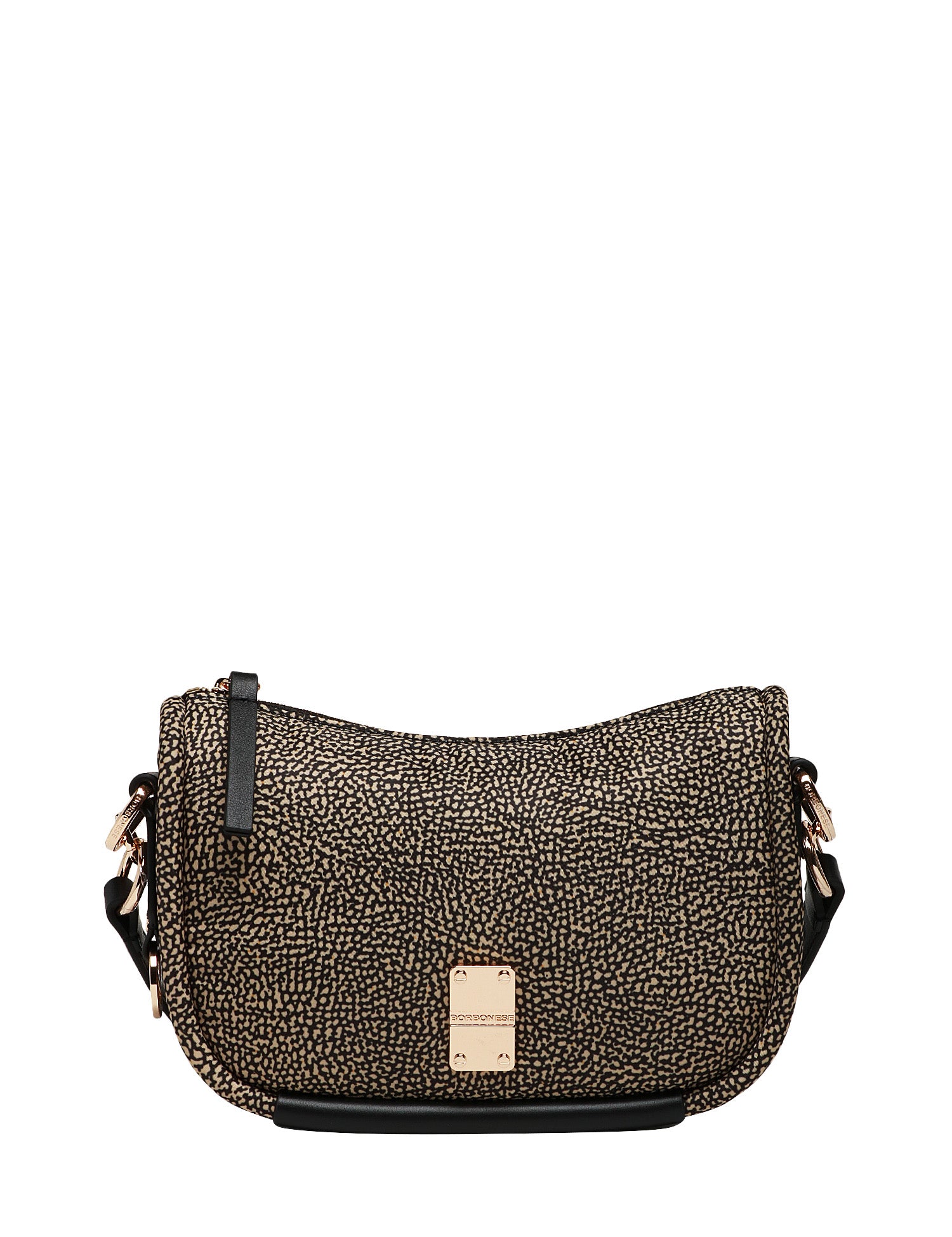BORSA DONNA BORBONESE CAHIER HOBO SMALL NERO/NATURALE IN TESSUTO RICICLATO E PARTICOLARI IN PELLE