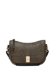 BORSA DONNA BORBONESE CAHIER HOBO SMALL NERO/NATURALE IN TESSUTO RICICLATO E PARTICOLARI IN PELLE