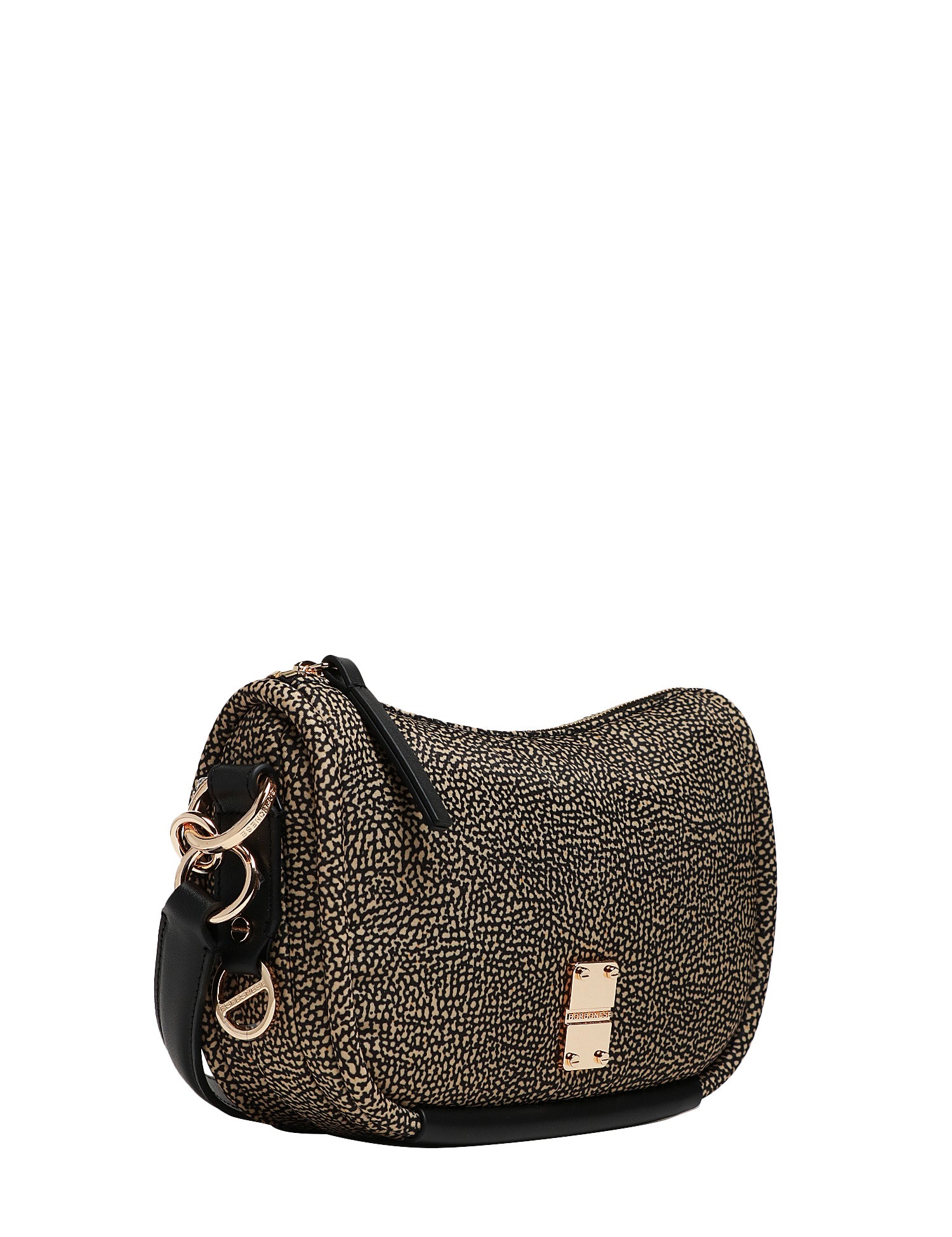 BORSA DONNA BORBONESE CAHIER HOBO SMALL NERO/NATURALE IN TESSUTO RICICLATO E PARTICOLARI IN PELLE