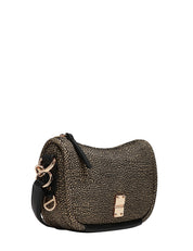 BORSA DONNA BORBONESE CAHIER HOBO SMALL NERO/NATURALE IN TESSUTO RICICLATO E PARTICOLARI IN PELLE