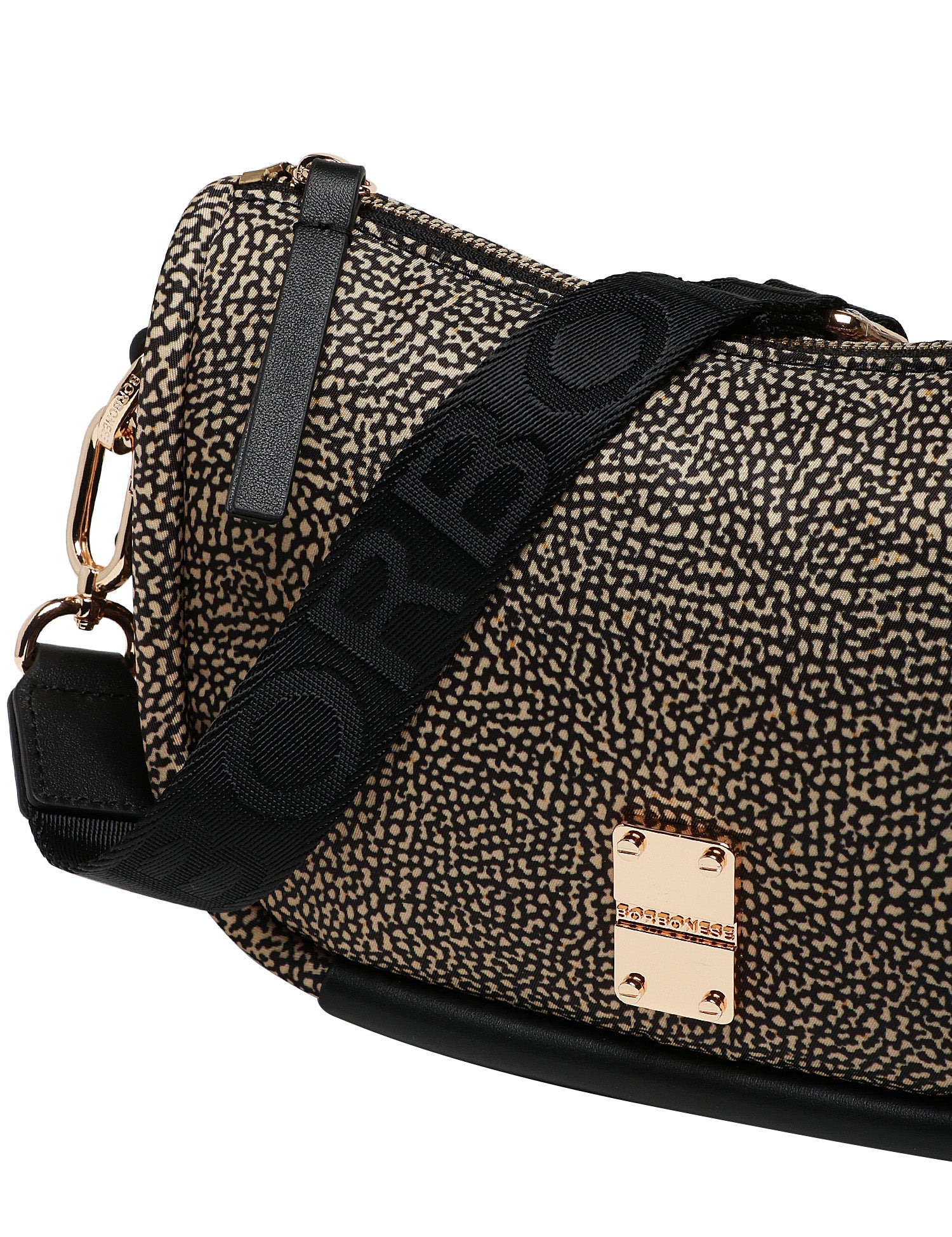 BORSA DONNA BORBONESE CAHIER HOBO SMALL NERO/NATURALE IN TESSUTO RICICLATO E PARTICOLARI IN PELLE