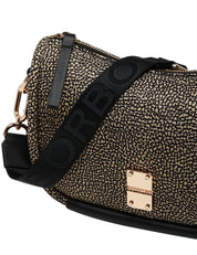BORSA DONNA BORBONESE CAHIER HOBO SMALL NERO/NATURALE IN TESSUTO RICICLATO E PARTICOLARI IN PELLE