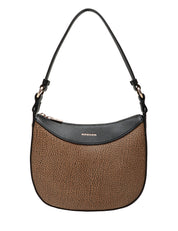 BORSA BORBONESE HOBO NATURALE/NERO IN TESSUTO RICICLATO E DETTAGLI IN PELLE