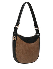 BORSA BORBONESE HOBO NATURALE/NERO IN TESSUTO RICICLATO E DETTAGLI IN PELLE