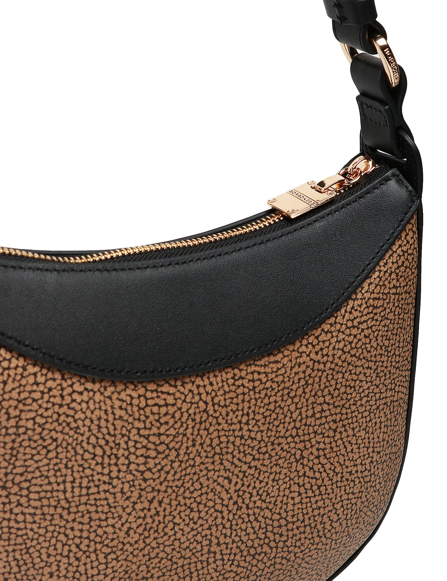 BORSA BORBONESE HOBO NATURALE/NERO IN TESSUTO RICICLATO E DETTAGLI IN PELLE