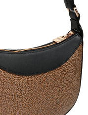 BORSA BORBONESE HOBO NATURALE/NERO IN TESSUTO RICICLATO E DETTAGLI IN PELLE