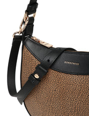 BORSA BORBONESE HOBO NATURALE/NERO IN TESSUTO RICICLATO E DETTAGLI IN PELLE