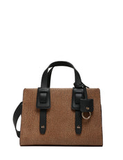 BORSA DONNA BORBONESE DEJEUNER BAULETTO SMALL NATURALE/NERO CON DETTAGLI IN PELLE DI VITELLO