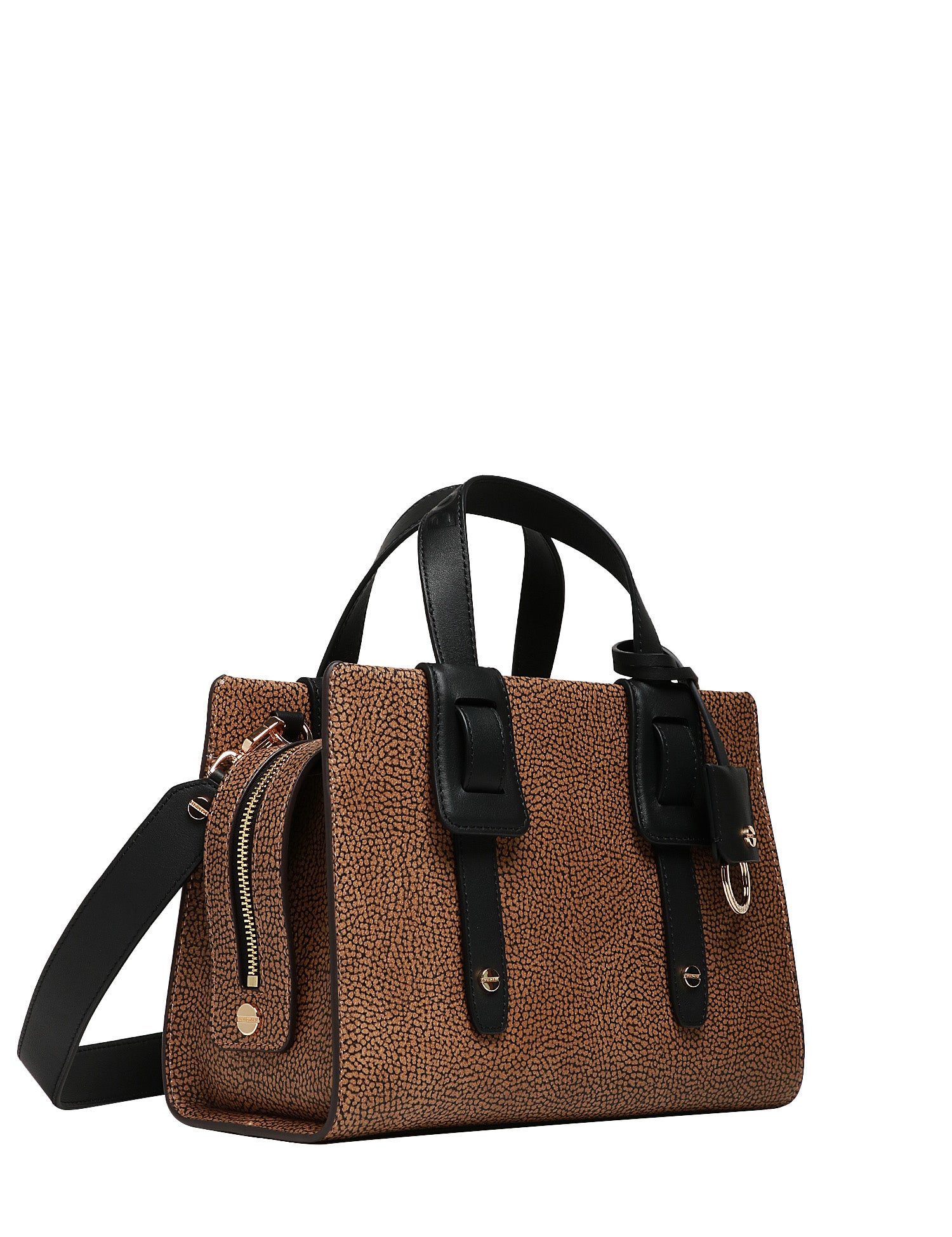 BORSA DONNA BORBONESE DEJEUNER BAULETTO SMALL NATURALE/NERO CON DETTAGLI IN PELLE DI VITELLO