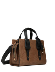 BORSA DONNA BORBONESE DEJEUNER BAULETTO SMALL NATURALE/NERO CON DETTAGLI IN PELLE DI VITELLO