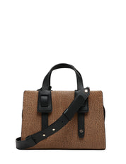 BORSA DONNA BORBONESE DEJEUNER BAULETTO SMALL NATURALE/NERO CON DETTAGLI IN PELLE DI VITELLO