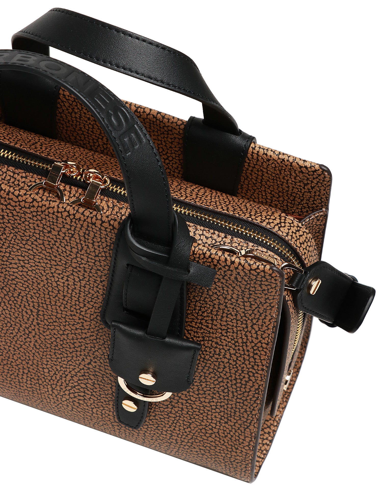 BORSA DONNA BORBONESE DEJEUNER BAULETTO SMALL NATURALE/NERO CON DETTAGLI IN PELLE DI VITELLO