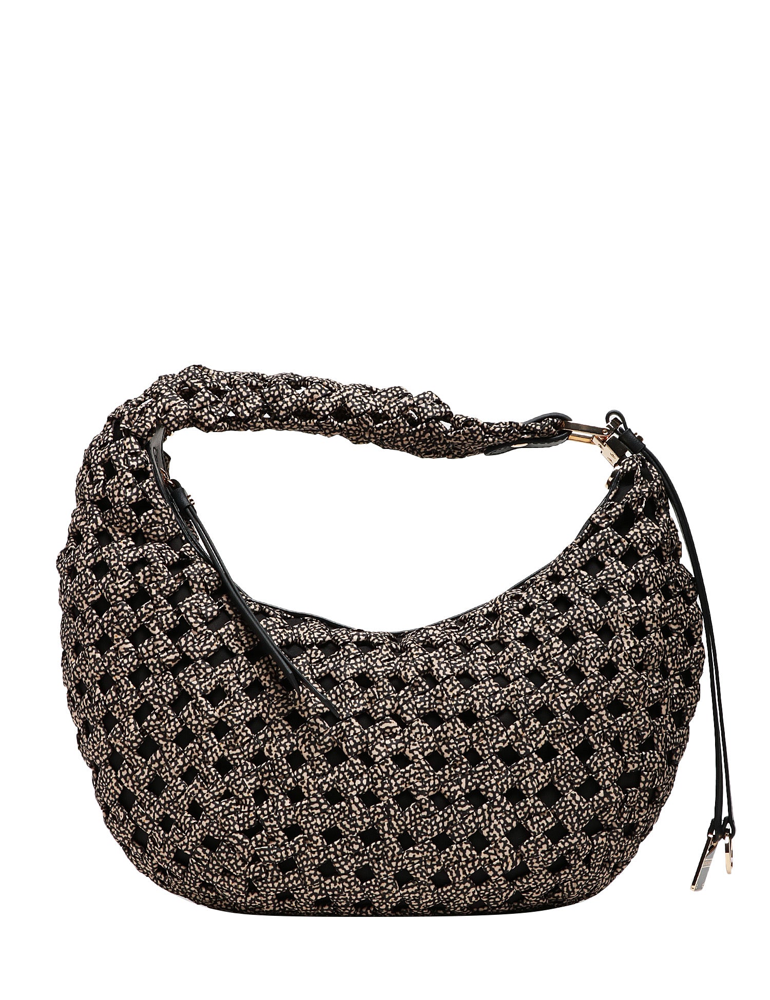 BORSA DONNA BORBONESE HOBO LA NIDO MINI NATURALE/NERO IN TESSUTO RICICLATO