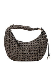 BORSA DONNA BORBONESE HOBO LA NIDO MINI NATURALE/NERO IN TESSUTO RICICLATO