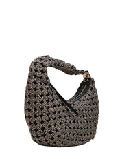 BORSA DONNA BORBONESE HOBO LA NIDO MINI NATURALE/NERO IN TESSUTO RICICLATO