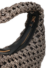 BORSA DONNA BORBONESE HOBO LA NIDO MINI NATURALE/NERO IN TESSUTO RICICLATO