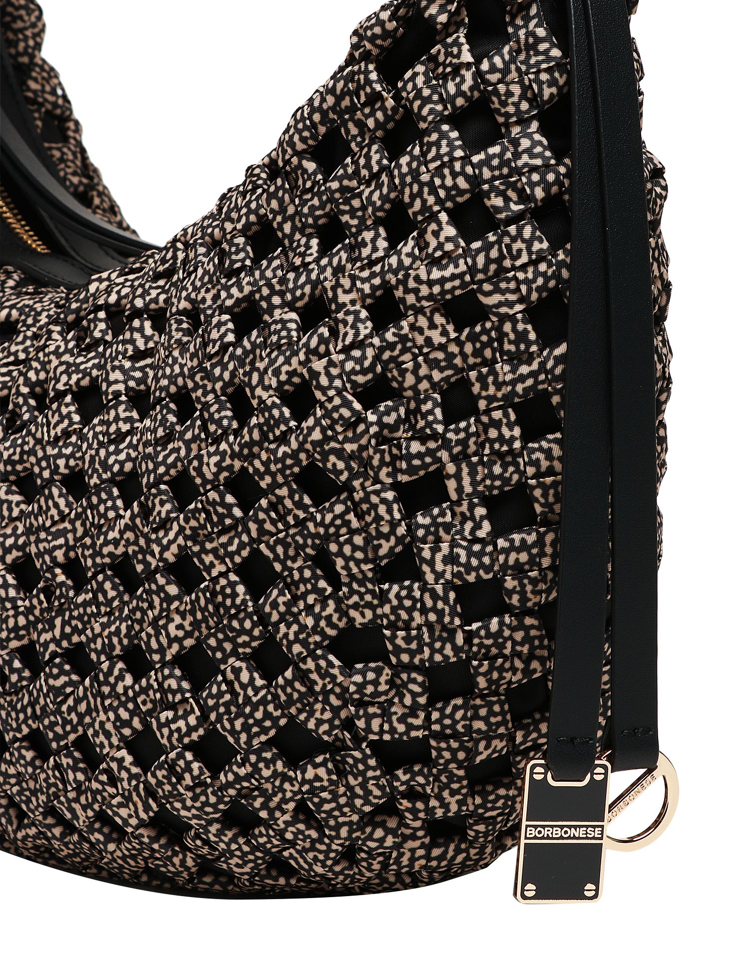 BORSA DONNA BORBONESE HOBO LA NIDO MINI NATURALE/NERO IN TESSUTO RICICLATO