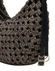 BORSA DONNA BORBONESE HOBO LA NIDO MINI NATURALE/NERO IN TESSUTO RICICLATO