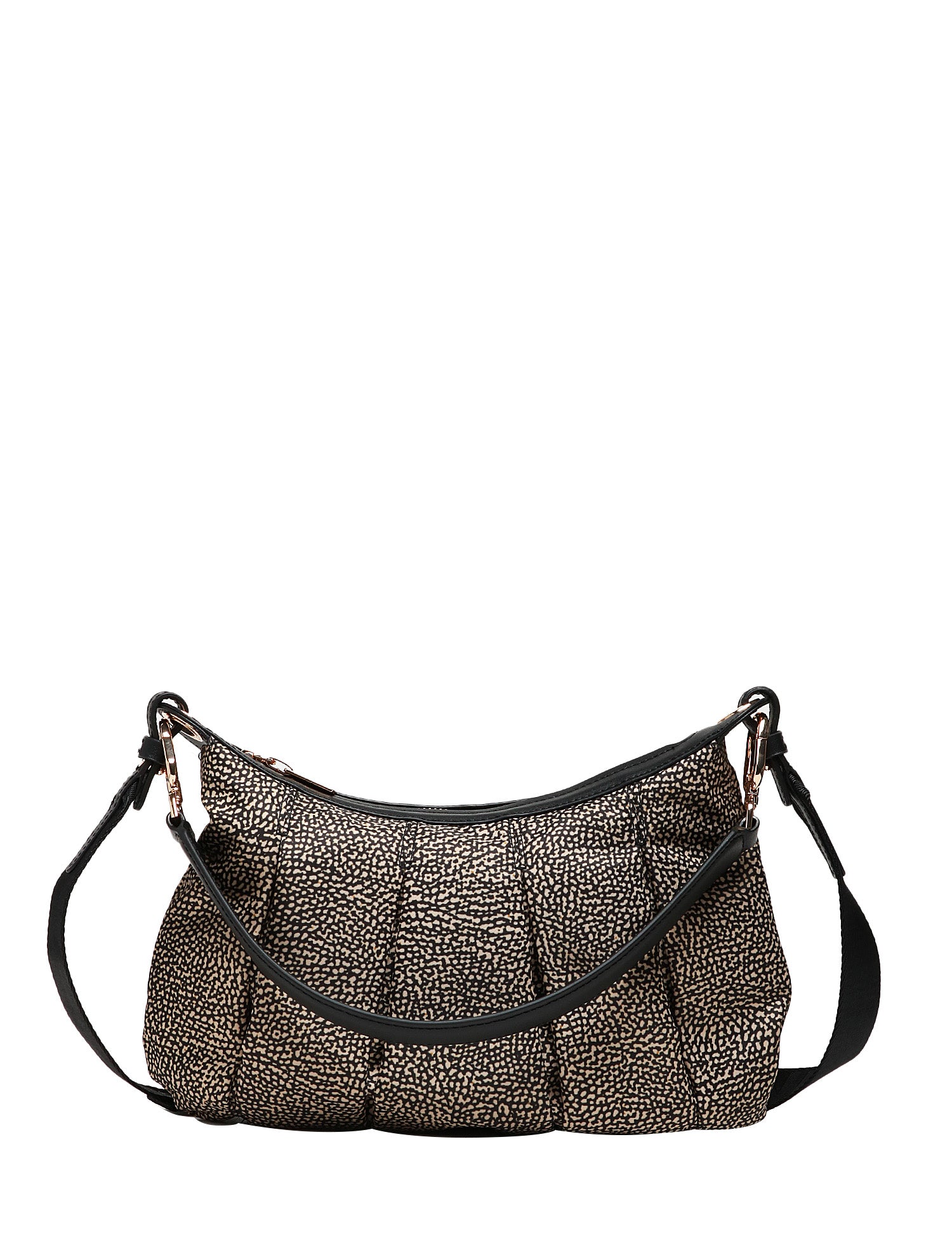 BORSA BORBONESE HOBO CROISSANT SMALL NATURALE/NERO IN TESSUTO RICICLATO E DETTAGLI IN PELLE