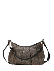 BORSA BORBONESE HOBO CROISSANT SMALL NATURALE/NERO IN TESSUTO RICICLATO E DETTAGLI IN PELLE