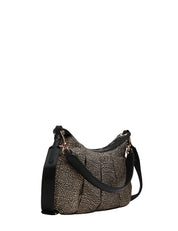 BORSA BORBONESE HOBO CROISSANT SMALL NATURALE/NERO IN TESSUTO RICICLATO E DETTAGLI IN PELLE