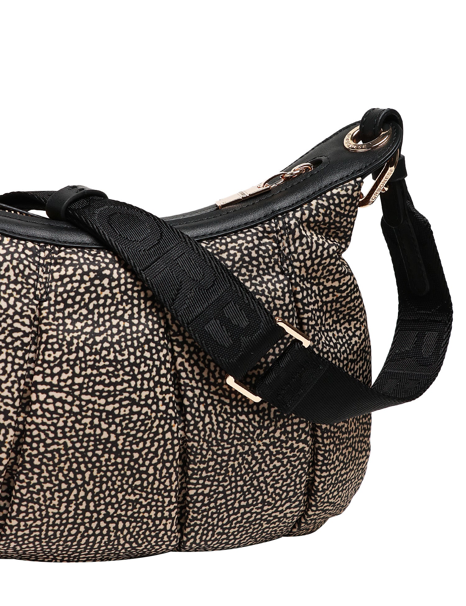 BORSA BORBONESE HOBO CROISSANT SMALL NATURALE/NERO IN TESSUTO RICICLATO E DETTAGLI IN PELLE
