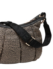 BORSA BORBONESE HOBO CROISSANT SMALL NATURALE/NERO IN TESSUTO RICICLATO E DETTAGLI IN PELLE