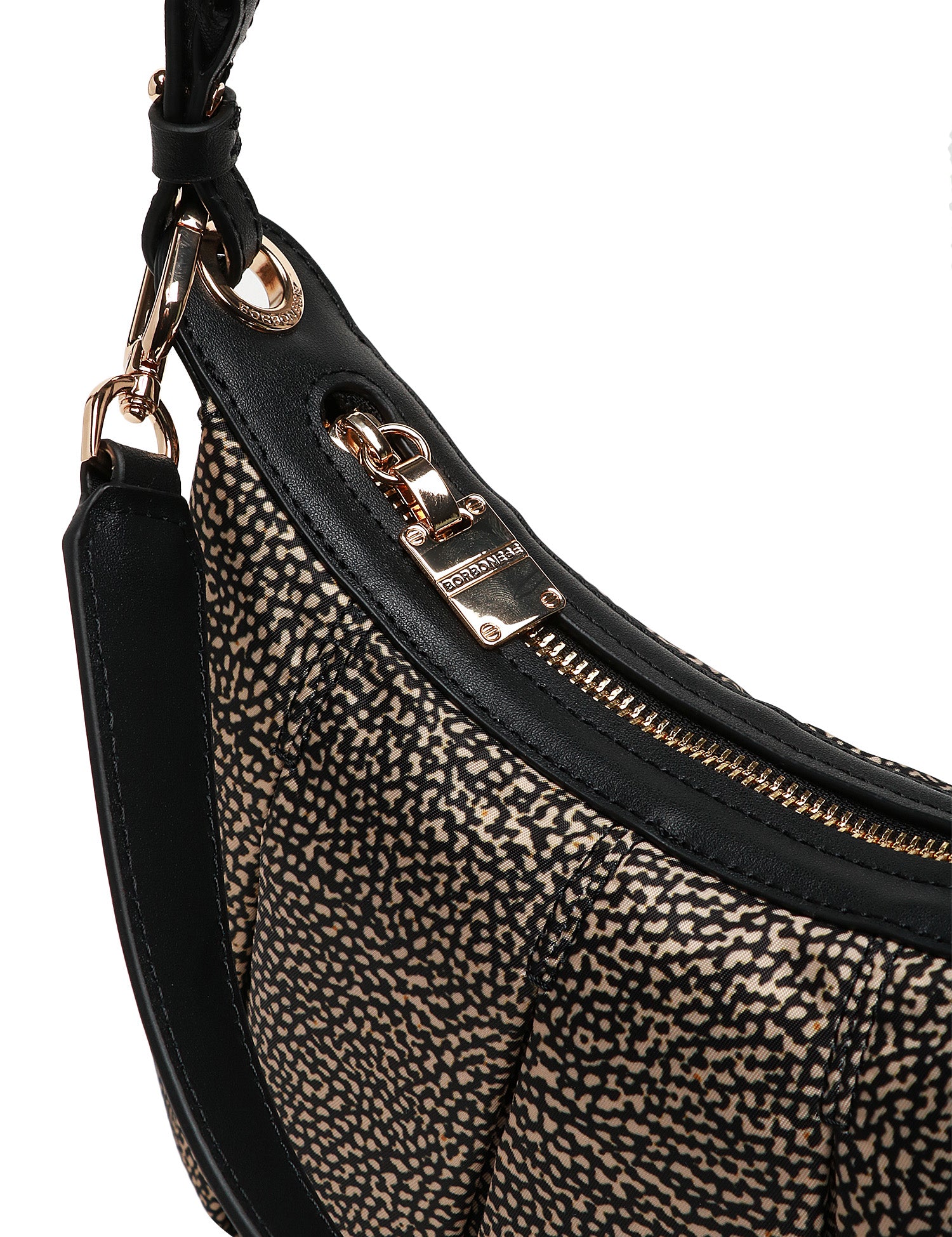 BORSA BORBONESE HOBO CROISSANT SMALL NATURALE/NERO IN TESSUTO RICICLATO E DETTAGLI IN PELLE