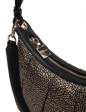 BORSA BORBONESE HOBO CROISSANT SMALL NATURALE/NERO IN TESSUTO RICICLATO E DETTAGLI IN PELLE