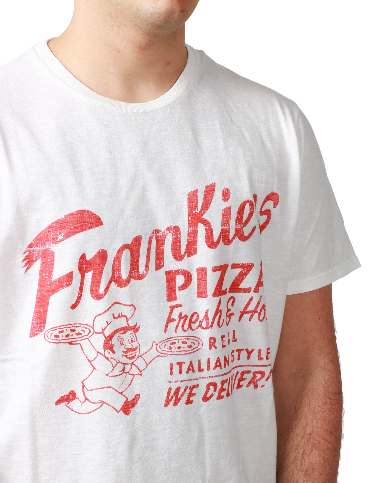 T-SHIRT UOMO BOWERY BIANCA CON STAMPA FRANKIE'S PIZZA ROSSA RELAXED FIT