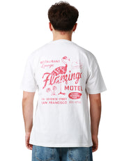 T-SHIRT UOMO BOWERY BIANCA CON STAMPA FLAMINGO ROSSA RELAXED FIT