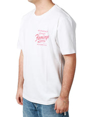 T-SHIRT UOMO BOWERY BIANCA CON STAMPA FLAMINGO ROSSA RELAXED FIT
