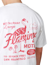 T-SHIRT UOMO BOWERY BIANCA CON STAMPA FLAMINGO ROSSA RELAXED FIT