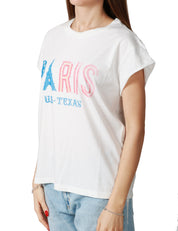 T-SHIRT DONNA BOWERY BIANCA CON SCRITTA "PARIS" 100% COTONE