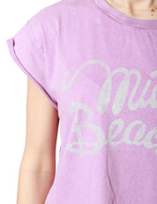 T-SHIRT DONNA BOWERY GIROMANICA CON SCRITTA "MIAMI BEACH" 100% COTONE