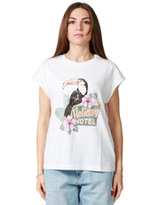 T-SHIRT DONNA BOWERY BIANCA CON STAMPA TUCANO 100% COTONE