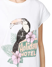 T-SHIRT DONNA BOWERY BIANCA CON STAMPA TUCANO 100% COTONE