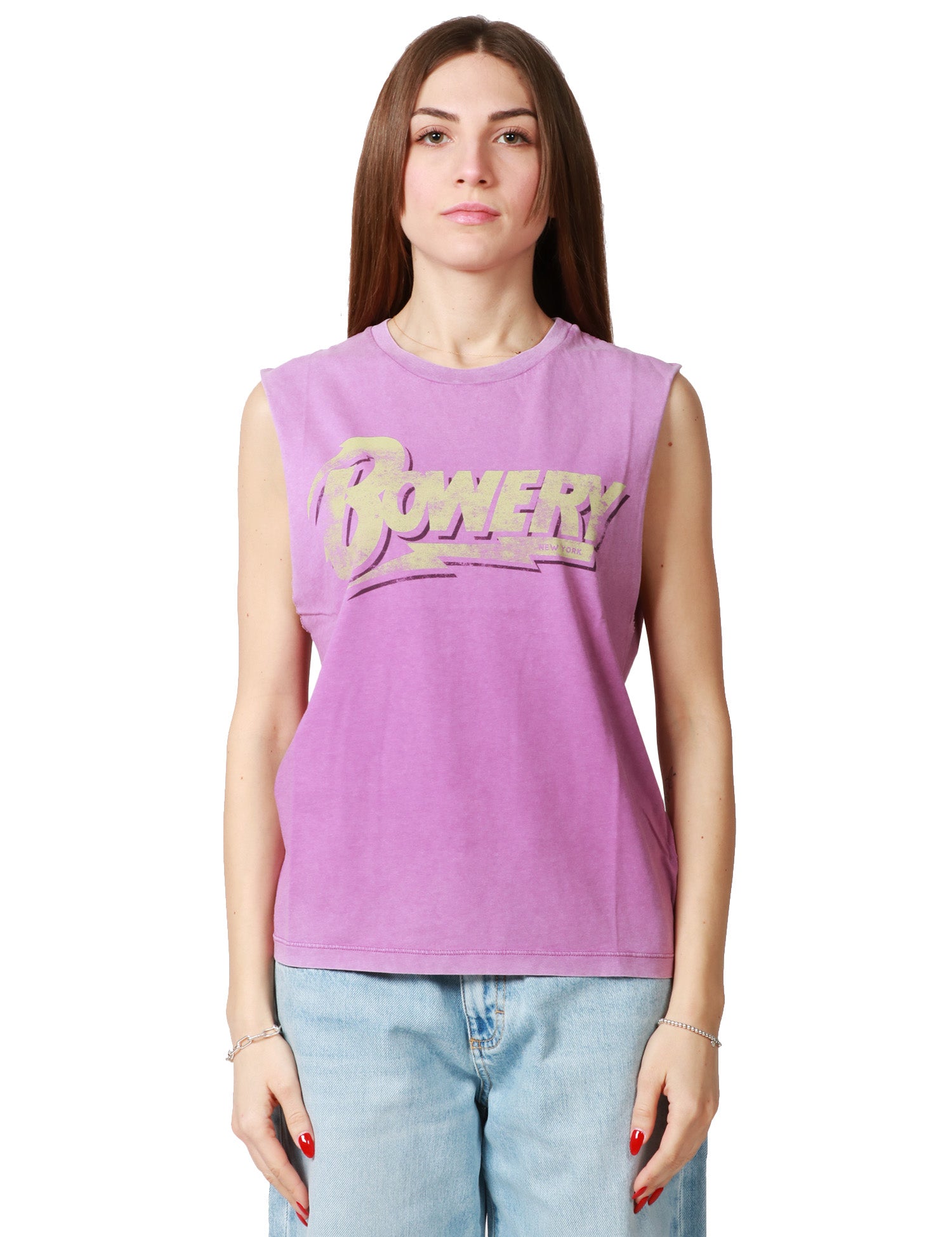 T-SHIRT DONNA BOWERY ORCHIDEA GIROMANICA CON STAMPA LOGO DAVANTI 100% COTONE