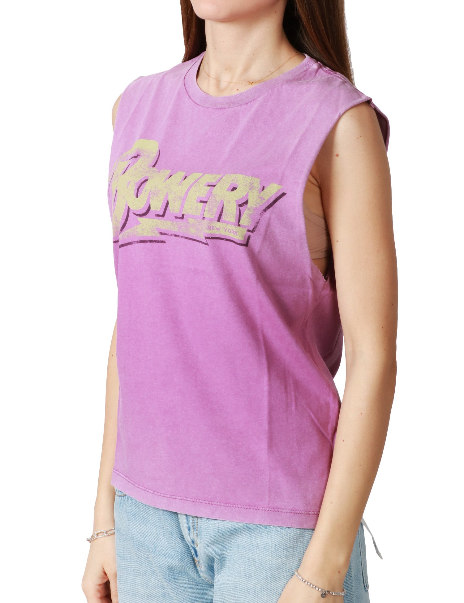T-SHIRT DONNA BOWERY ORCHIDEA GIROMANICA CON STAMPA LOGO DAVANTI 100% COTONE